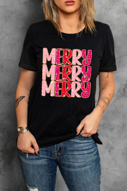 Black Christmas Fashion MERRY Letter Graphic T Shirt