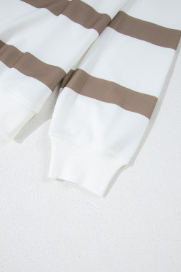 Light French Beige Striped Drop Shoulder Pullover and Joggers Set