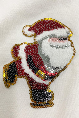 Beige Glitter Santa Claus Graphic Drop Shoulder Christmas Sweatshirt