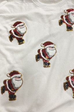 Beige Glitter Santa Claus Graphic Drop Shoulder Christmas Sweatshirt