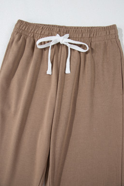 Light French Beige Striped Drop Shoulder Pullover and Joggers Set