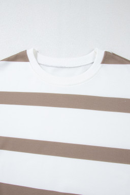 Light French Beige Striped Drop Shoulder Pullover and Joggers Set