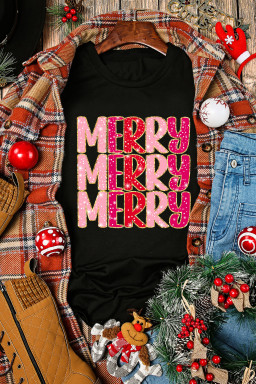 Black Christmas Fashion MERRY Letter Graphic T Shirt