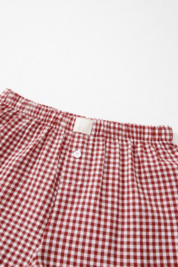 Red Vintage Plaid Print High Waisted Loose Wide Leg Shorts