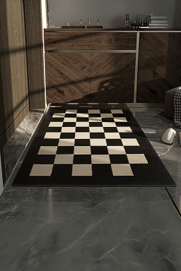 Black Checker Print Non-Slip Thick Home Carpet