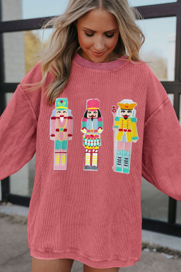 Strawberry Pink Nutcracker Graphic Christmas Corded Sweatshirt