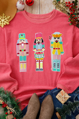 Strawberry Pink Nutcracker Graphic Christmas Corded Sweatshirt