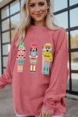 Strawberry Pink Nutcracker Graphic Christmas Corded Sweatshirt