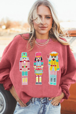 Strawberry Pink Nutcracker Graphic Christmas Corded Sweatshirt