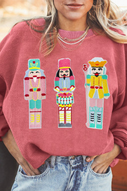 Strawberry Pink Nutcracker Graphic Christmas Corded Sweatshirt