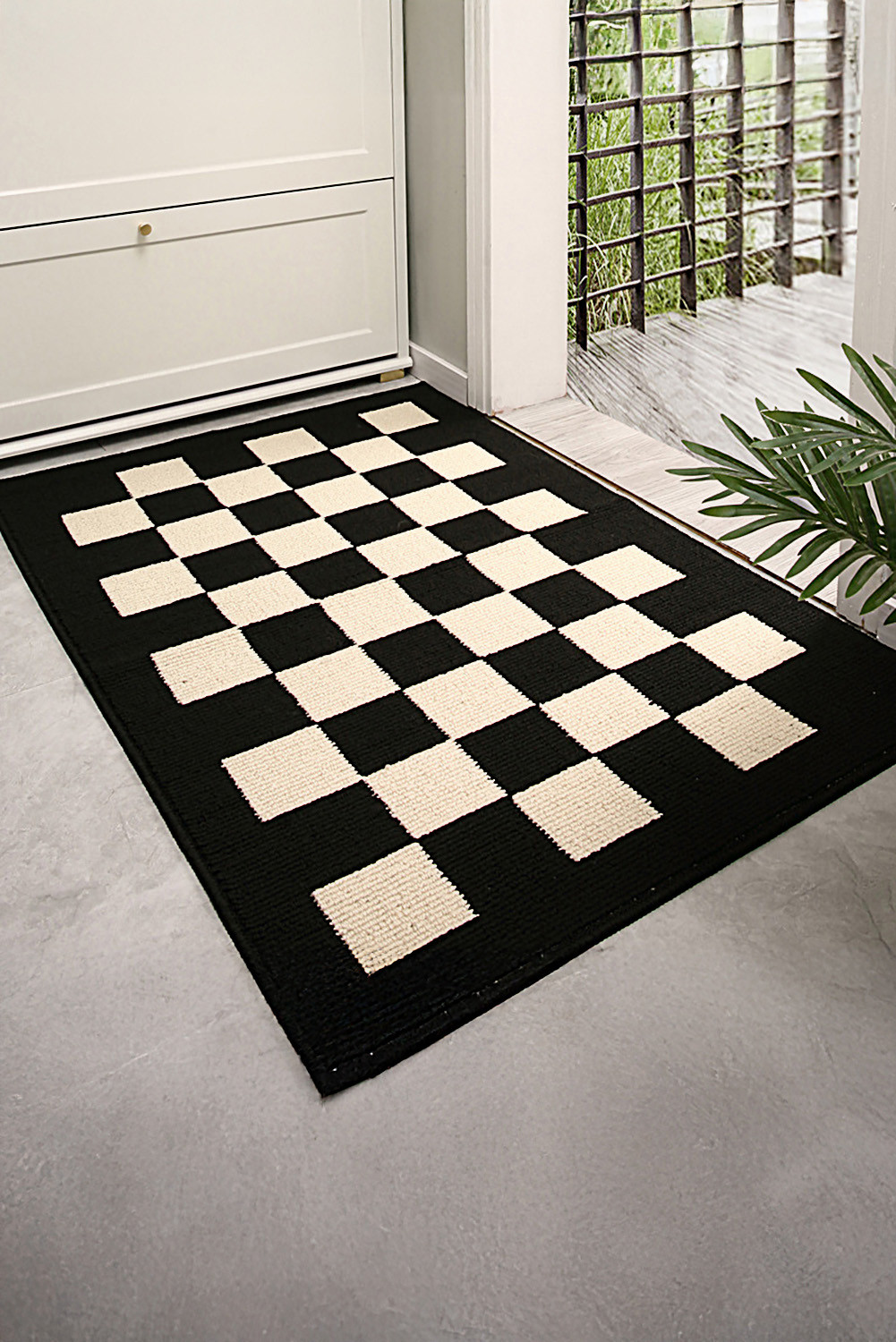 Black Checker Print Non-Slip Thick Home Carpet