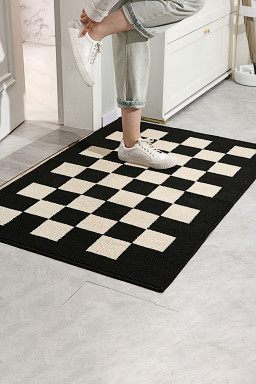 Black Checker Print Non-Slip Thick Home Carpet