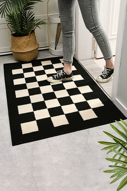 Black Checker Print Non-Slip Thick Home Carpet