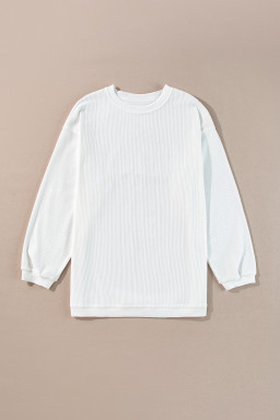 White Drop Shoulder Rib Knit Oversized Sweatshirt