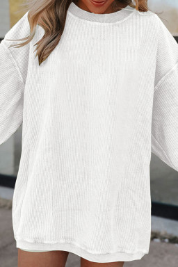 White Drop Shoulder Rib Knit Oversized Sweatshirt