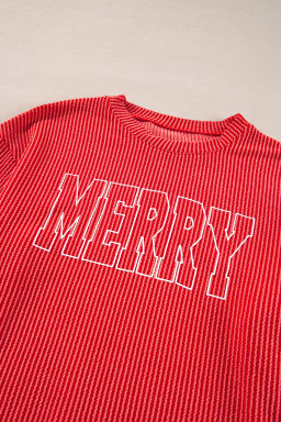 Racing Red Corded MERRY Long Sleeve Top and Shorts Pajama Set