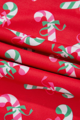 Red Christmas Candy Cane Print Pajama Set