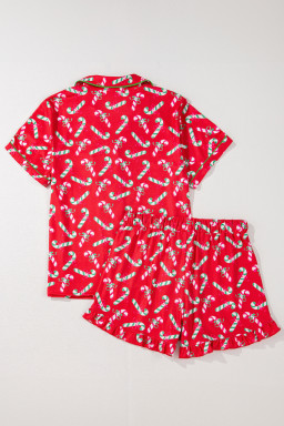 Red Christmas Candy Cane Print Pajama Set