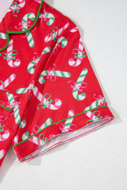 Red Christmas Candy Cane Print Pajama Set