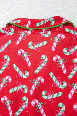 Red Christmas Candy Cane Print Pajama Set