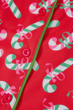 Red Christmas Candy Cane Print Pajama Set