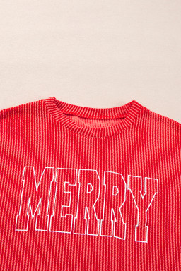 Racing Red Corded MERRY Long Sleeve Top and Shorts Pajama Set