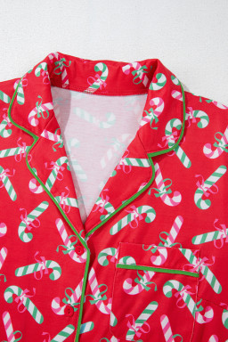 Red Christmas Candy Cane Print Pajama Set