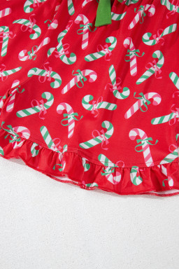 Red Christmas Candy Cane Print Pajama Set