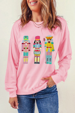 Pink Nutcracker Doll Graphic Drop Shoulder Sweatshirt