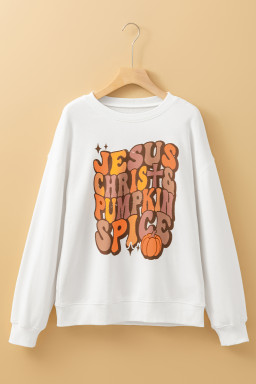 Beige JESUS CHRIST PUMPKIN SPICE Graphic Drop Shoulder Sweatshirt