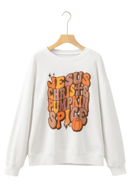 Beige JESUS CHRIST PUMPKIN SPICE Graphic Drop Shoulder Sweatshirt
