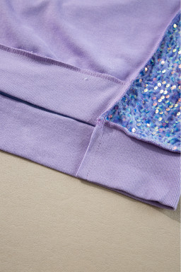 Lilac Sequin Patchwork Henley Sweatshirt