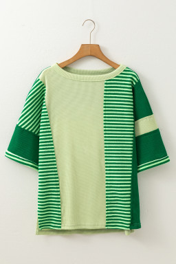 Mint Green Striped Patchwork Half Sleeve T Shirt