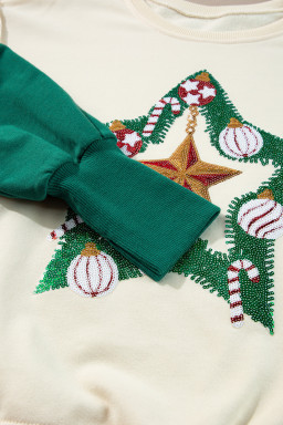Apricot Sequin Christmas Star Color Block Sleeve Side Slits Sweatshirt