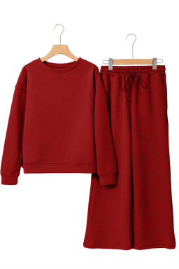 Red Dahlia Textured Loose Slouchy Long Sleeve Top and Pants Set