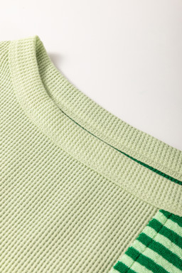 Mint Green Striped Patchwork Half Sleeve T Shirt