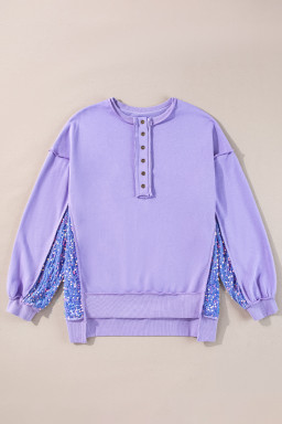 Lilac Sequin Patchwork Henley Sweatshirt