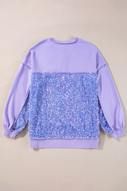 Lilac Sequin Patchwork Henley Sweatshirt