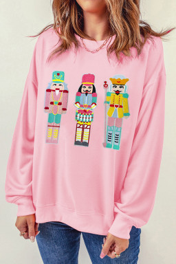 Pink Nutcracker Doll Graphic Drop Shoulder Sweatshirt