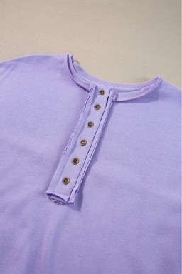Lilac Sequin Patchwork Henley Sweatshirt