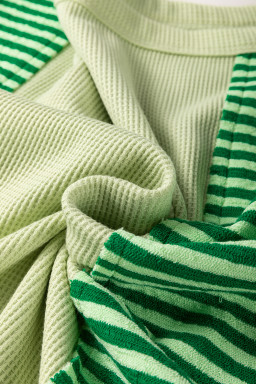 Mint Green Striped Patchwork Half Sleeve T Shirt