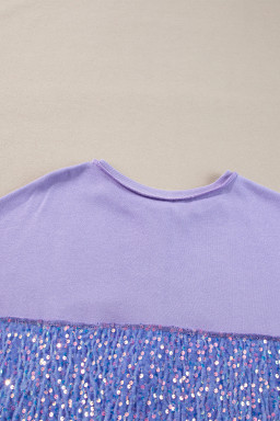 Lilac Sequin Patchwork Henley Sweatshirt