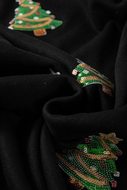 Black Sequin Christmas Tree Pattern Round Neck Plus Size Sweatshirt