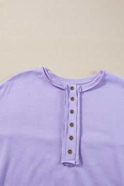 Lilac Sequin Patchwork Henley Sweatshirt