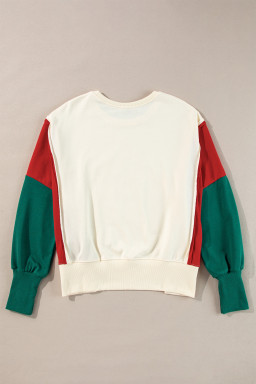 Apricot Sequin Christmas Star Color Block Sleeve Side Slits Sweatshirt