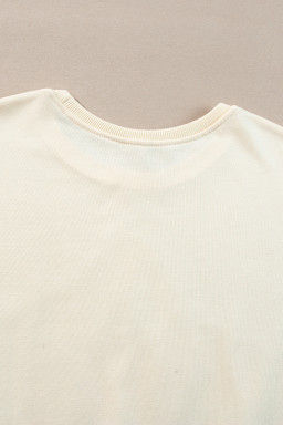 Apricot Sequin Christmas Star Color Block Sleeve Side Slits Sweatshirt