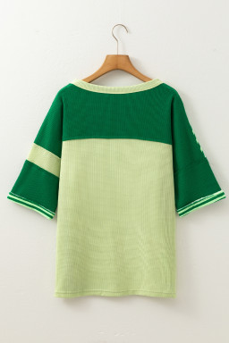 Mint Green Striped Patchwork Half Sleeve T Shirt