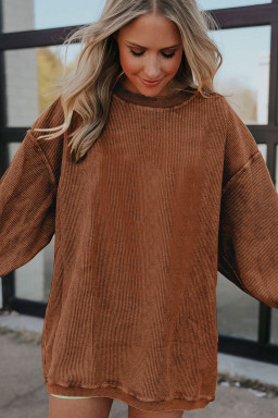 Chestnut Plain Drop Sleeve Crinkle Rib Oversized Sweatshirt