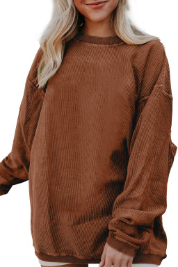 Chestnut Plain Drop Sleeve Crinkle Rib Oversized Sweatshirt