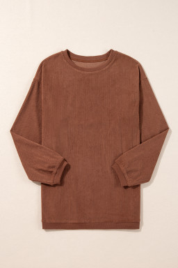 Chestnut Plain Drop Sleeve Crinkle Rib Oversized Sweatshirt
